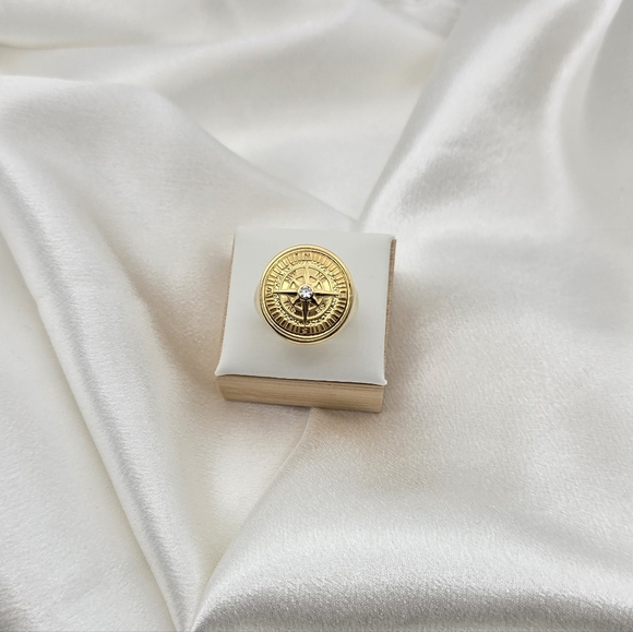 Gold Over Sterling Silver 925 Statement Compass Ring